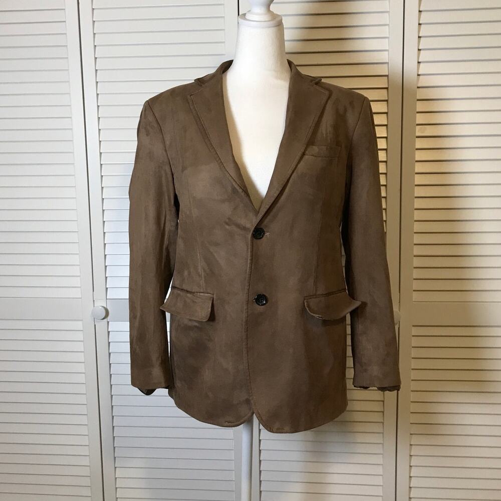 Paul Jones Vintage Brown Faux Suede Collared Long Sleeve Mens Blazer M